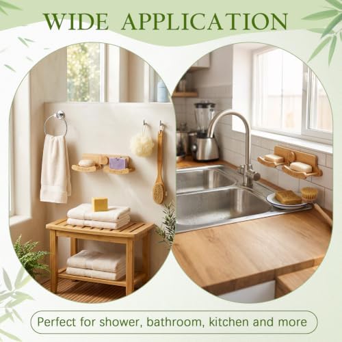 Double Bamboo Soap Dish for Shower, Wall Mounted