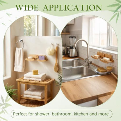 Double Bamboo Soap Dish for Shower, Wall Mounted