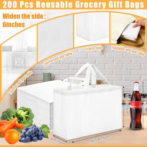 Windyun Reusable Grocery Bags Large Non Woven Shopping Bags with Handles Foldable Portable Tote, 16x6x12 Inch