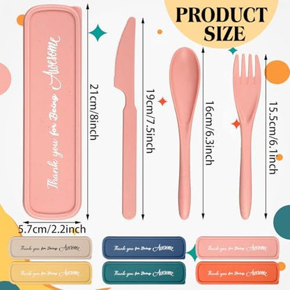 24 Pack Reusable Travel Utensils Set Case Thank You for Being Awesome Appreciation Gifts Bulk for Employee Coworker Student Portable Lunch Utensils Wheat Straw Fork Spoon Knife for Picnic(Light Color)