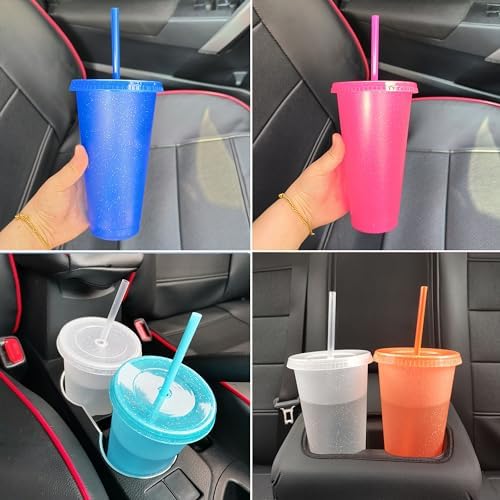 Suertestarry Tumbler with Straw and Lid,Water Bottle Iced Coffee Travel Mug Cup,Reusable Plastic Cups,Perfect for Parties,Birthdays,24oz-5 Pack (Bright Glitter, 5pack)