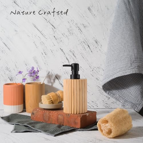 Ribbed Bamboo Soap Dispenser, Natural Finish Black Pump 2 Pack