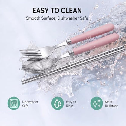 Domensi 3 Sets Portable Travel Utensil Set with Case Stainless Steel
