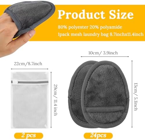 24Pcs Makeup Remover Pads, Grey Microfiber with 2 Storage Bags