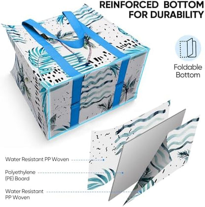 BALEINE 4 PK Grocery Bags Reusable Shopping Bags with Reinforced Bottom, Heavy Duty Foldable Tote Bags (Island Breeze)