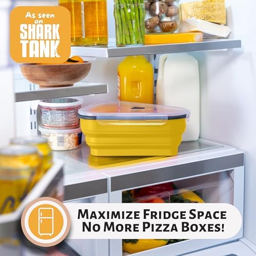 PIZZA PACK The Perfect Reusable Pizza Storage Container with 5 Microwavable Serving Trays - BPA-Free Adjustable Pizza Slice Container to Organize & Save Space, 3 Pack, Yellow