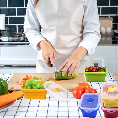 5 Pack Collapsible Silicone Food Storage Containers with Leak-Resistant Lids, 12 oz Small Foldable Snack Box Bento Box, For Kitchen, Office, Camping, Travel, BPA Free