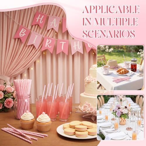 Honeydak 50 Pcs Reusable Plastic Straws Bulk,Pink and White Striped
