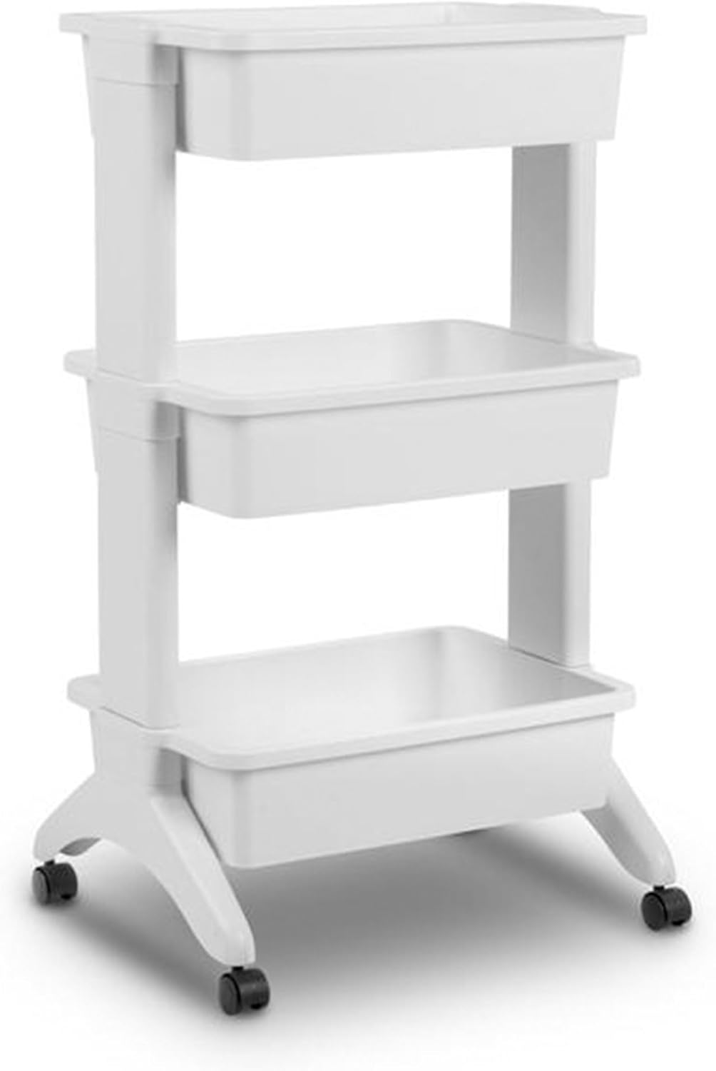 Sterilite 3 Tier Utility Cart Portable Storage Open Bin Organizer with 360 Degree Smooth Rolling Caster Wheels, Supports 10lb Per Tier, White, 12-Pack