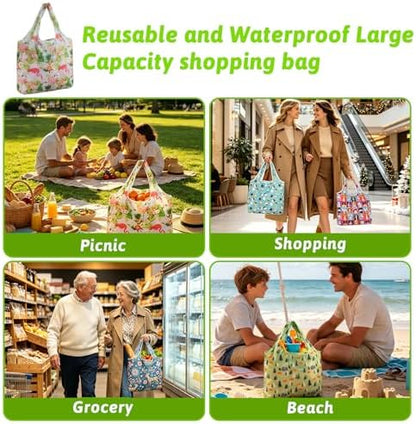 Reusable Grocery Shopping Bags 6|10 Pack, Foldable Tote Bags, Machine Washable Nylon Shopping Totes for Groceries