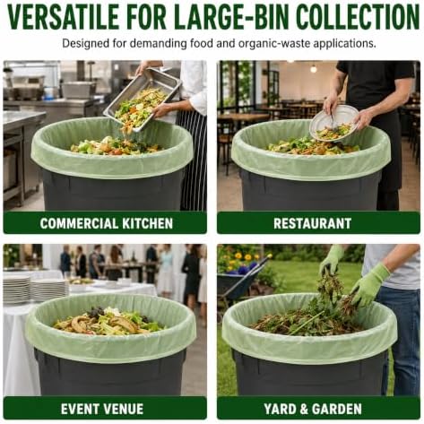 OrangeBio 55 Gallon Compostable Trash Bags, 60 Count, Heavy Duty Garbage Bags for Contractor, Yard Waste & Commercial Food Waste, Plant-Based, BPI ASTM D6400 & TÜV OK Compost Home Certified