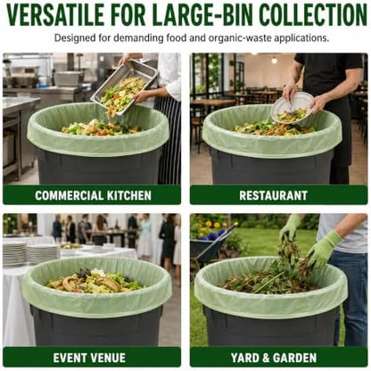 OrangeBio 55 Gallon Compostable Trash Bags, 60 Count, Heavy Duty Garbage Bags for Contractor, Yard Waste & Commercial Food Waste, Plant-Based, BPI ASTM D6400 & TÜV OK Compost Home Certified