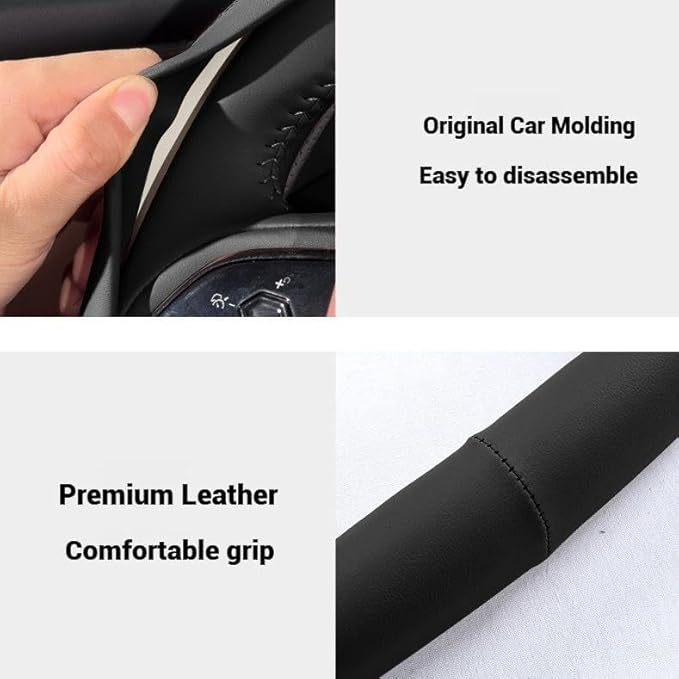 Leather Steering Wheel Cover 15 Inches Car Steering Wheel Cover Stretchy Easy Installation Durable Breathable Non-Slip for Honda Civic Accord Fit CRV HRV Pilot Odyssey Accessories -Black