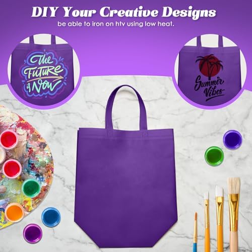 Reginary 50 Pcs Reusable Tote Bags Shopping Bags Non Woven, Purple