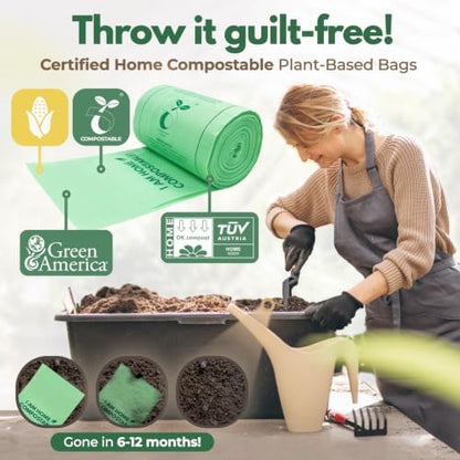 AIRNEX Small Compost Bags 2.6 Gal - 100 Compostable Kitchen Trash Bags for Countertop Bin - Cornstarch Leakproof & Tear-Resistant - OK Compost Home & Seedling Certified 0.18 mm Kitchen Garbage Bags