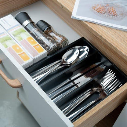 Fibogollo Bamboo Silverware Organizer with 3 Slots for Kitchen（Black）