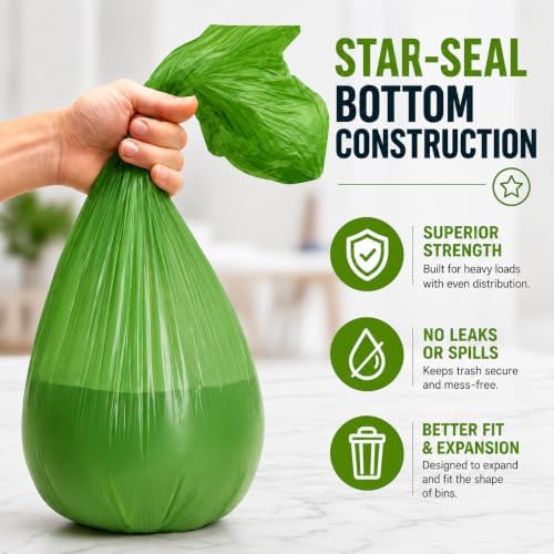 Tall Kitchen Trash Bags 13 Gallon (120 Bags) Medium Green Garbage Bag 55 Liter Can Liners Portable Camping Toilet Bags (120 count)