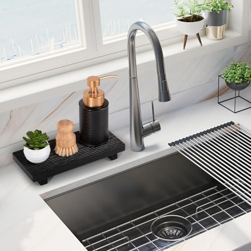 Bathroom Tray Farmhouse Decor Kitchen Soap Holder, 10" * 4.5" Black