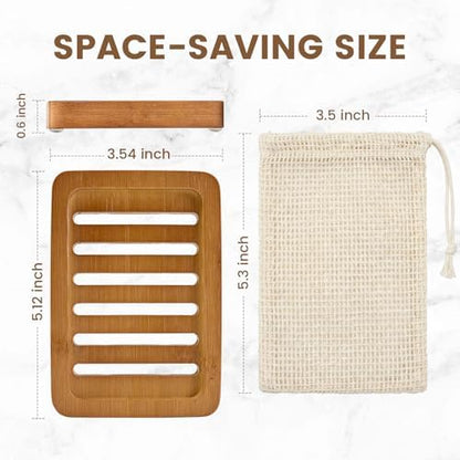 2 Pack Self Draining Bamboo Soap Holder Slotted Soap Dish (Acacia Style)