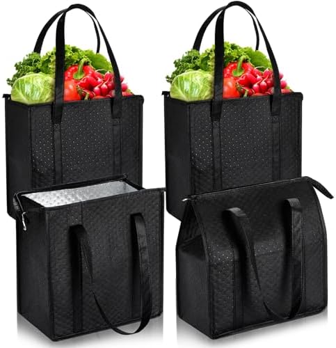 Paterr 4 Pcs Insulated Grocery Bags Reusable, with Zipper