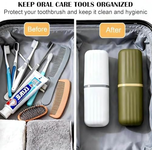 Portable Travel Toothbrush Holder: 2-in-1 Dustproof Toothbrush Travel Case with Rinse Cup, Travel Toothbrush & Toothpaste Containers for Camping, Hiking, School, Business Trip