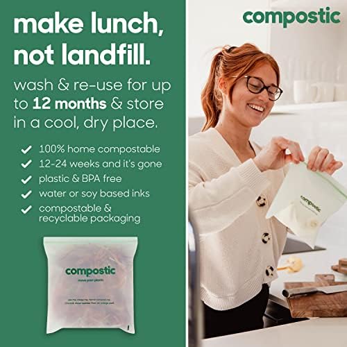 Compostic Compostable Gallon Bags, 100 Ct Bulk Pack, Zip-Seal