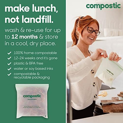 Compostic Compostable Gallon Bags, 100 Ct Bulk Pack, Zip-Seal