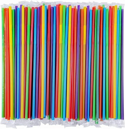 [Individually Wrapped] 200 Pcs Colorful Flexible Plastic Straw