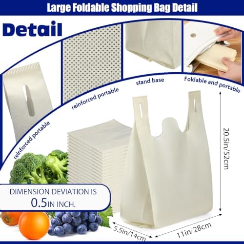 Windyun Large Grocery T-shirt Bags Bulk Reusable Non Woven Shopping Bag Foldable Gift Tote with Handle, 20.5x11x5.5 Inch
