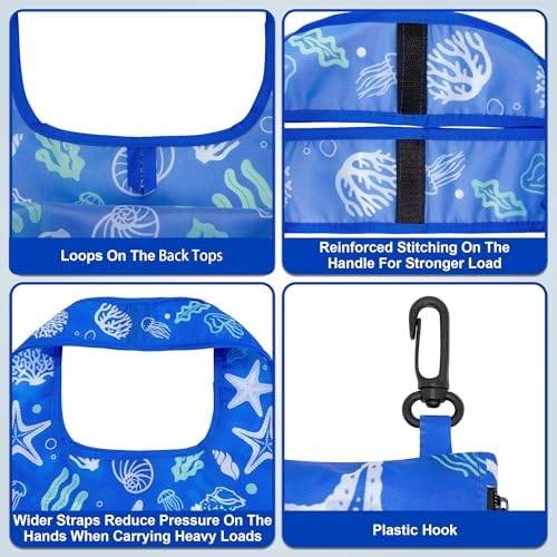 HOLYLUCK Reusable Grocery Bags,Heavy Duty Foldable Shopping Tote Bag (Standard, 3 Starfish)