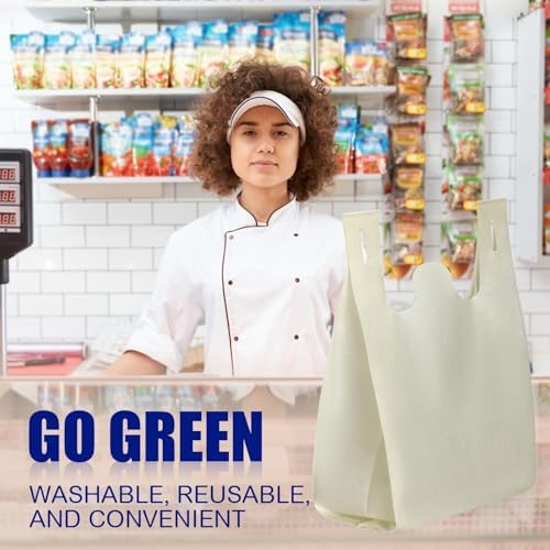 Windyun Large Grocery T-shirt Bags Bulk Reusable Non Woven Shopping Bag Foldable Gift Tote with Handle, 20.5x11x5.5 Inch