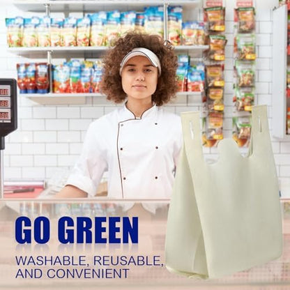 Windyun Large Grocery T-shirt Bags Bulk Reusable Non Woven Shopping Bag Foldable Gift Tote with Handle, 20.5x11x5.5 Inch