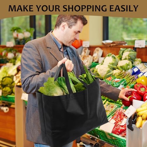 25 Pcs Reusable Tote Bag with Handles Bulk 16.1'' x 6.3'' x 11.8'' Extra Large Non Woven Grocery Shopping Bags for Shop Events Boutiques Retail Store(Black)
