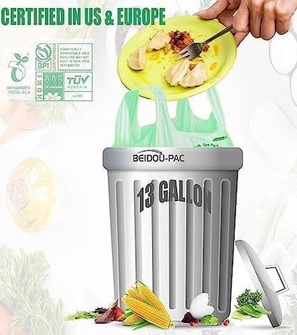 BEIDOU-PAC Compostable 13 Gallon Trash Bags, Tall Kitchen Garbage Bags with Handle, Sturdy Compost Bags, 100 Count, US BPI Certified