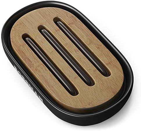 Bossman Natural Bamboo Bathroom Soap Dish w/ Premium Ceramic Base - Black