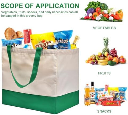 Canvas Reusable Grocery Bags Heavy Duty, 8.3 gal Foldable Large Canvas Tote Bag with Handles, Holds 60 lbs Shopping Bags, 3 Pack