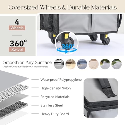 PASMAN Reusable Foldable Rolling Grocery Bag on 4 Wheels,Small,Matte-Grey