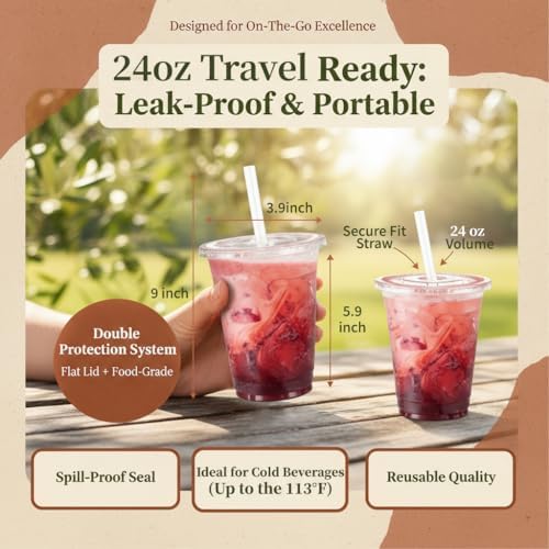 110 Pack 24 oz Disposable Clear Plastic Cups with Lids and Straws