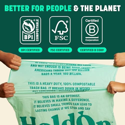 HoldOn Compostable Tall Kitchen Drawstring Bags - 13 Gallon, 40 Count