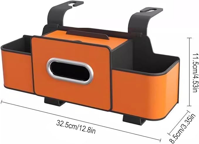 Car Back Seat Organizer with Hooks & Tissue Dispenser – Faux Leather Storage Box with Cup Holders, Multi-Compartment for Sunglasses & Chargers, Compatible with Most Seat Orange 2pcs