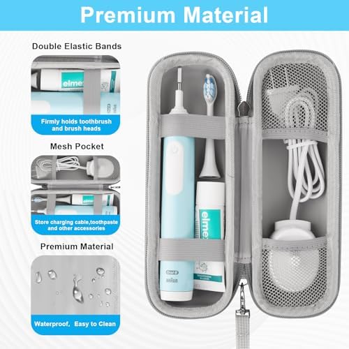 Toothbrush Travel Case for Oral B/Oral-B Pro 1000 1500 5000 7000 7500 9600/ Philips Sonicare 4100 5100 6100 5300 Electric Toothbrush, Portable Hard Protective Storage Bag (Gradient Case and 2 Caps)