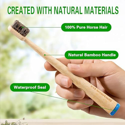 Horse Hair Toothbrush, All Natural Bamboo Toothbrush 4 Pack