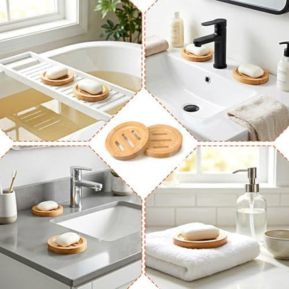 16 Pcs Bamboo Soap Dishes, Wooden Soap Holder with Drainage - Round Natural Soaps Trays for Bathroom, Kitchen, Shower (3.2 Inch)