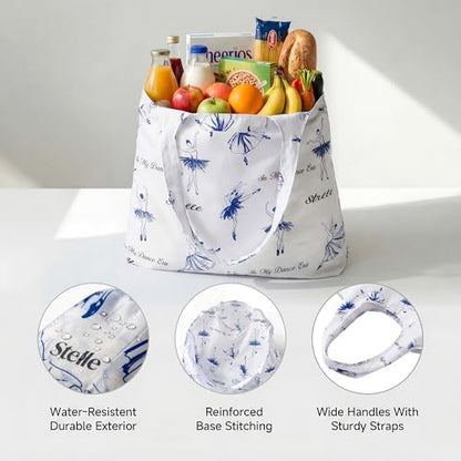 Stelle Lightweight Reusable Grocery Bag with Handles Ripstop Nylon Foldable Tote Shopping Bags for Travel and Groceries