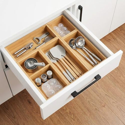 5-Piece Bamboo Drawer Organizer Storage Boxes Kitchen Multi-purpose Storage Dividers Drawer Organizer Set for Office Vanity Closet & Bathroom Kitchen Office Jewelry Cosmetics