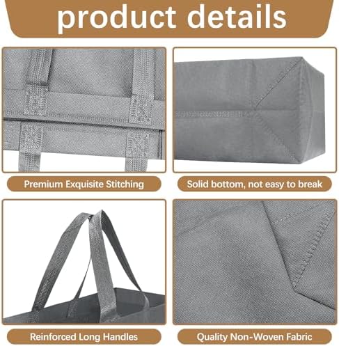 Reusable Grocery Bags 12.6 * 6.3 * 11.8 in - Non Woven Totes Bag with Reinforced Handles, Shopping Bags Bulk