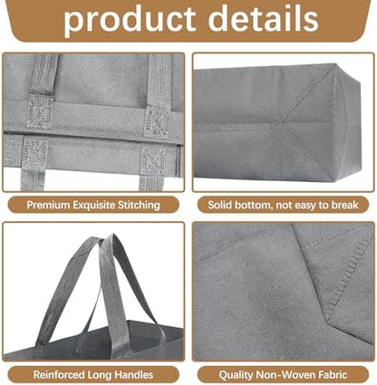 Reusable Grocery Bags 12.6 * 6.3 * 11.8 in - Non Woven Totes Bag with Reinforced Handles, Shopping Bags Bulk