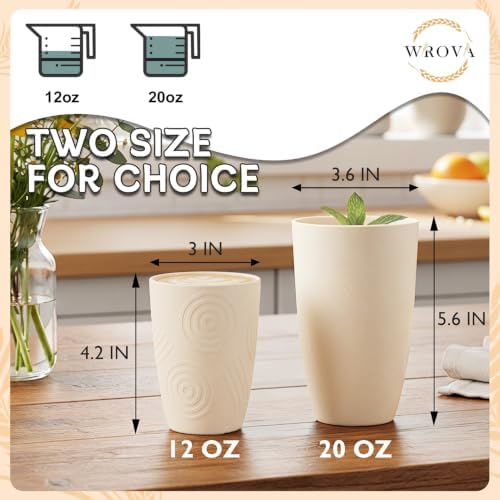 Wrova Wheat Straw Cups Set 6-Piece, 12 OZ Plastic Cups Reusable Drink Cups