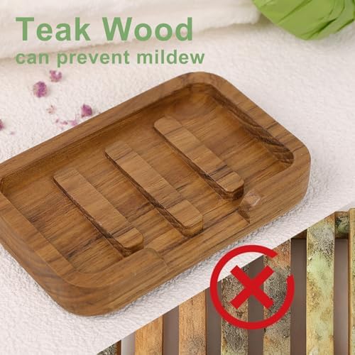 HTB Self Draining Soap Dish Teak Wood Keep Soap Dry