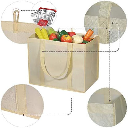 DIOMMELL 10 Pack Reusable Grocery Bags Extra Large Super Strong Heavy Duty Shopping Tote Bags with Reinforced Handles, Beige